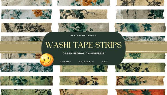 Download Red Green Vintage Chinoiserie Washi Tape - Premium Resources